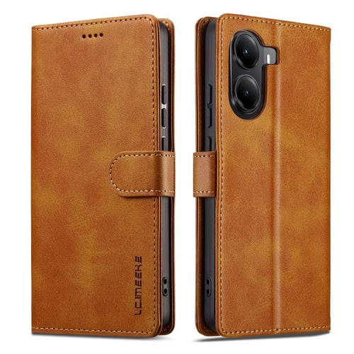 Funda de piel con textura de becerro LC.IMEEKE para Xiaomi Poco X7 Pro (marrón)