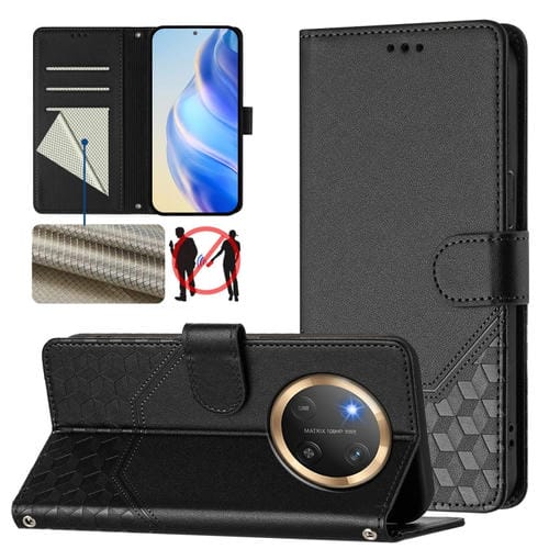 Funda de Cuero Rfid con Relieve en Panal para Honor X9C 5G (Negra)