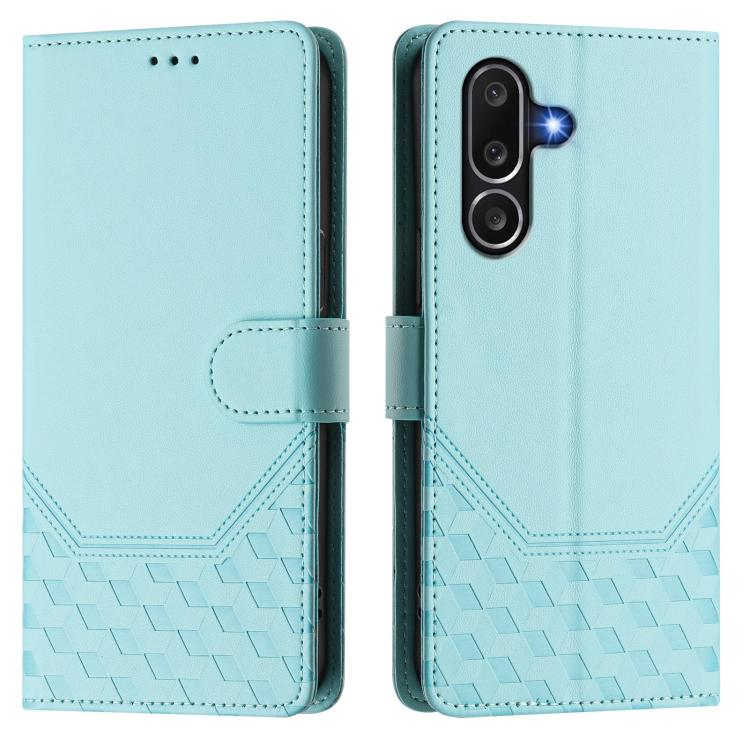 Funda de piel con relieve de panal RFID para Samsung Galaxy M56 5G (verde menta)