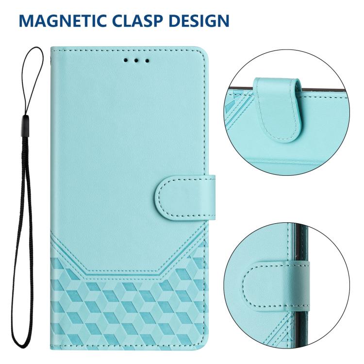 Funda de piel con relieve de panal RFID para Samsung Galaxy M56 5G (verde menta)