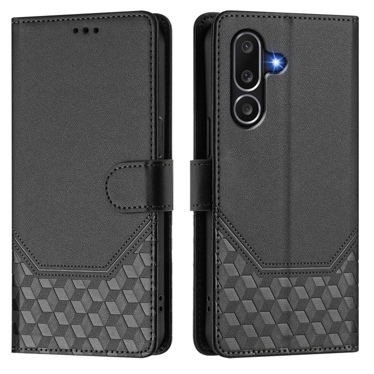 Funda de cuero con relieve de panal RFID para Samsung Galaxy M56 5G (negra)