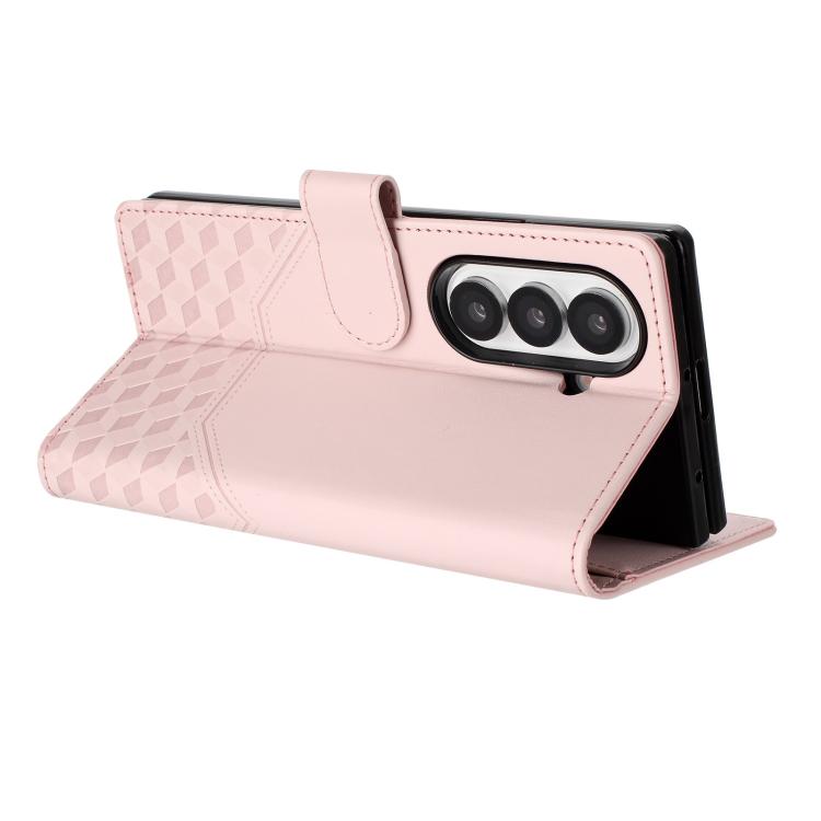 Funda de cuero con relieve de panal RFID para Samsung Galaxy Z Fold7 5G (rosa)