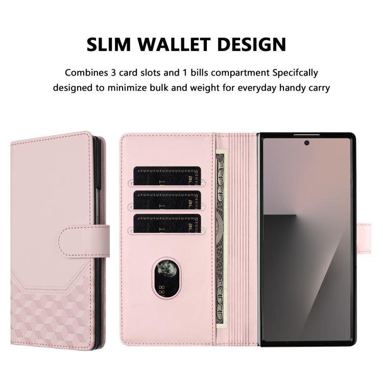 Funda de cuero con relieve de panal RFID para Samsung Galaxy Z Fold7 5G (rosa)