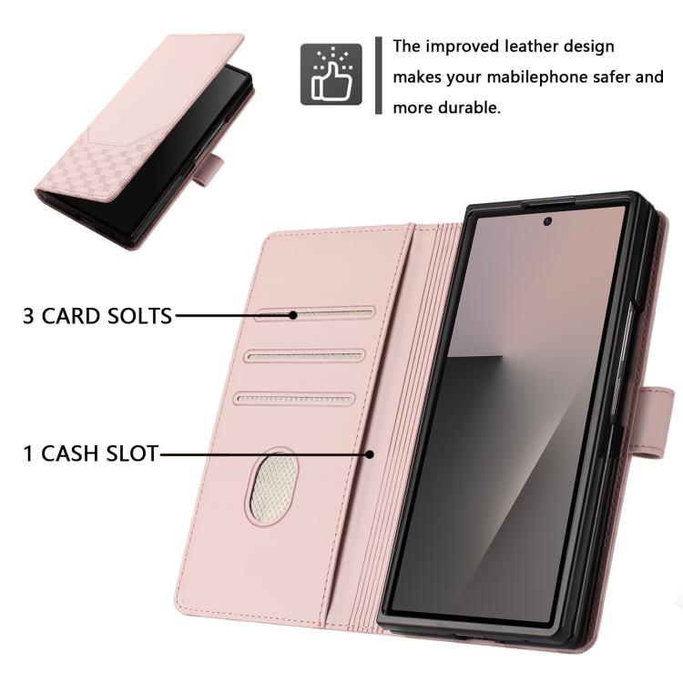 Funda de cuero con relieve de panal RFID para Samsung Galaxy Z Fold7 5G (rosa)