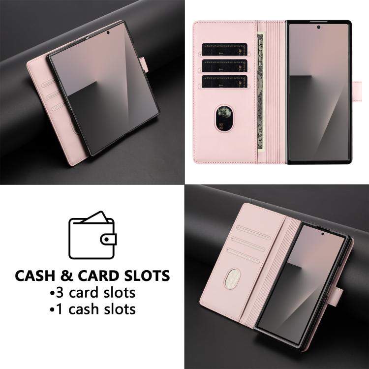 Funda de cuero con relieve de panal RFID para Samsung Galaxy Z Fold7 5G (rosa)