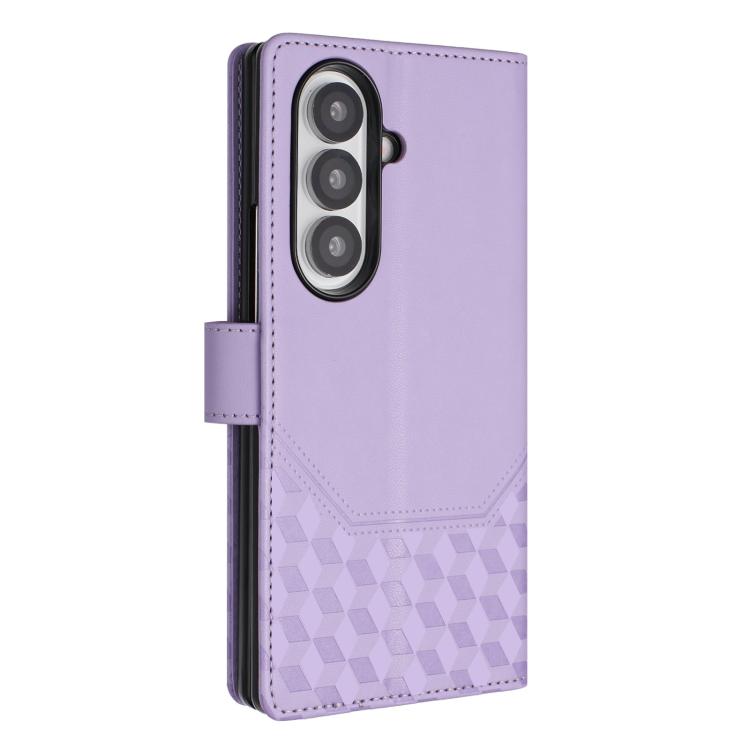 Funda de cuero con relieve de panal RFID para Samsung Galaxy Z Fold7 5G (morado claro)