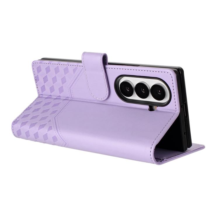 Funda de cuero con relieve de panal RFID para Samsung Galaxy Z Fold7 5G (morado claro)