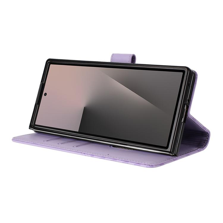 Funda de cuero con relieve de panal RFID para Samsung Galaxy Z Fold7 5G (morado claro)