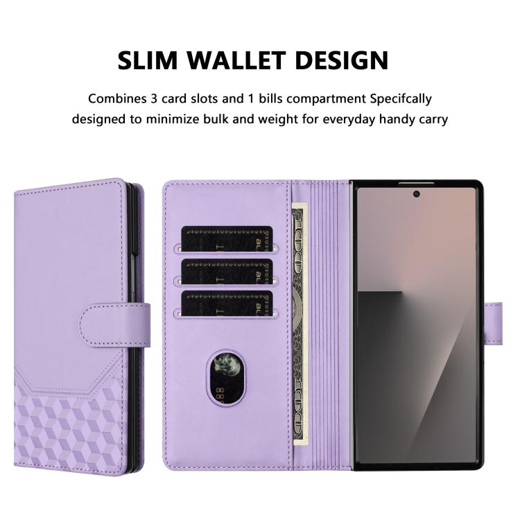 Funda de cuero con relieve de panal RFID para Samsung Galaxy Z Fold7 5G (morado claro)
