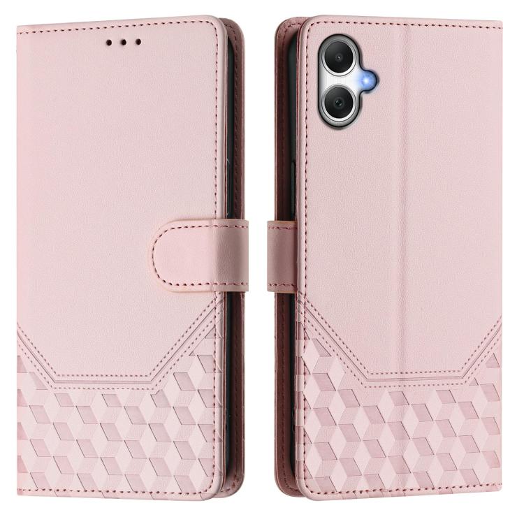 Funda de piel con relieve de panal RFID para Samsung Galaxy A07 4G (rosa)
