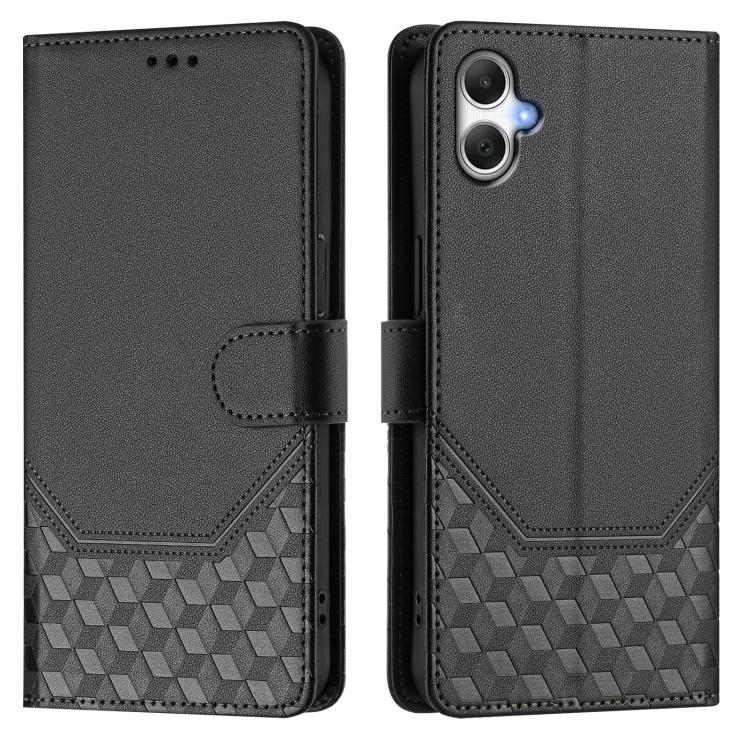 Funda de cuero con relieve de panal RFID para Samsung Galaxy A07 4G (negra)