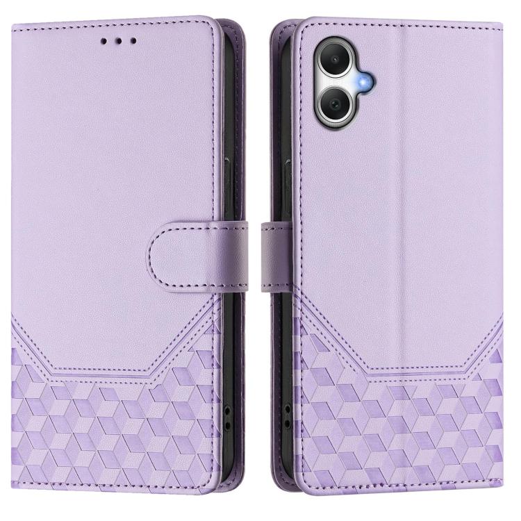 Funda de cuero RFID con relieve de panal para Samsung Galaxy A07 4G (morado claro)