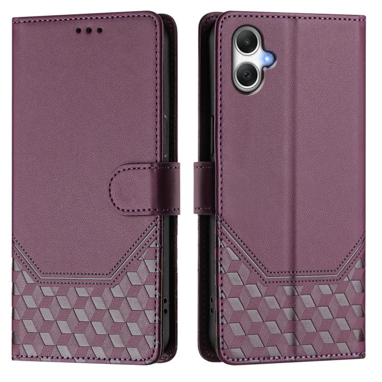 Funda de piel con relieve de panal RFID para Samsung Galaxy A07 4G (violeta)