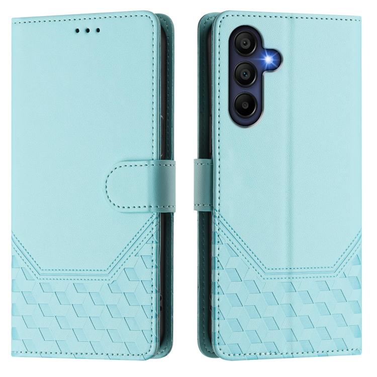 Funda de piel con relieve de panal RFID para Samsung Galaxy A17 4G (verde menta)