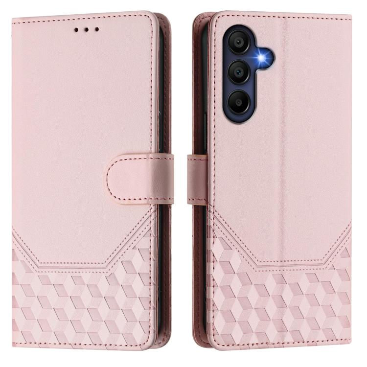 Funda de piel con relieve de panal RFID para Samsung Galaxy A17 4G (rosa)