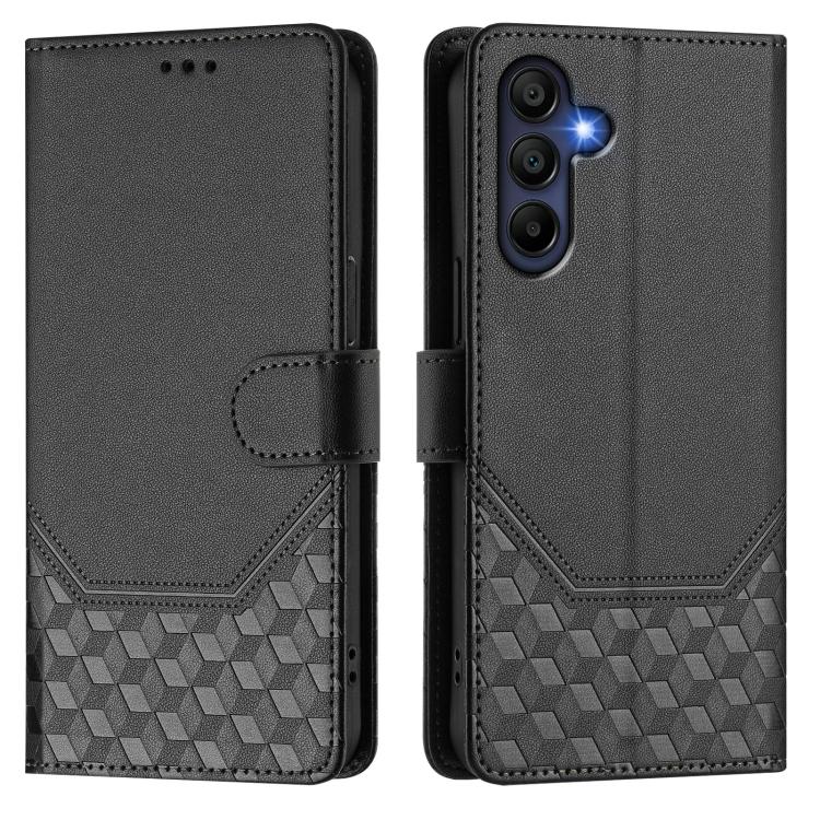 Funda de cuero con relieve de panal RFID para Samsung Galaxy A17 4G (negra)