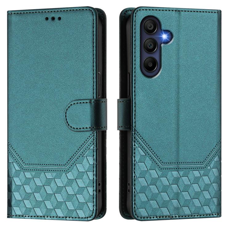 Funda de piel con relieve de panal RFID para Samsung Galaxy A17 4G (verde pavo real)