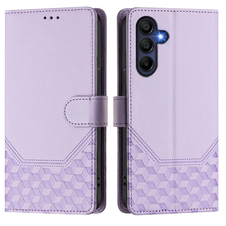 Funda de cuero con relieve de panal RFID para Samsung Galaxy A17 4G (morado claro)