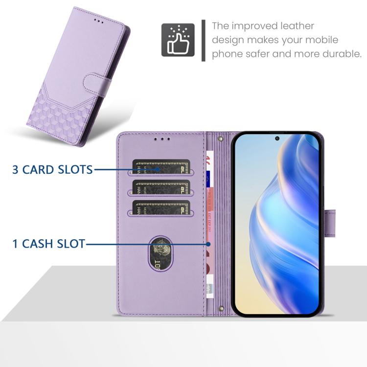 Funda de cuero con relieve de panal RFID para Samsung Galaxy A17 4G (morado claro)