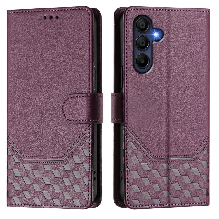 Funda de piel con relieve de panal RFID para Samsung Galaxy A17 4G (violeta)