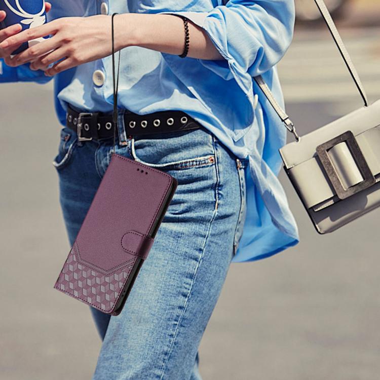 Funda de piel con relieve de panal RFID para Samsung Galaxy A17 4G (violeta)