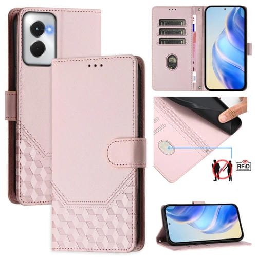 Funda de Cuero Rfid con Relieve en Panal para Motorola Moto G Power 5G (2024) (Rosa)
