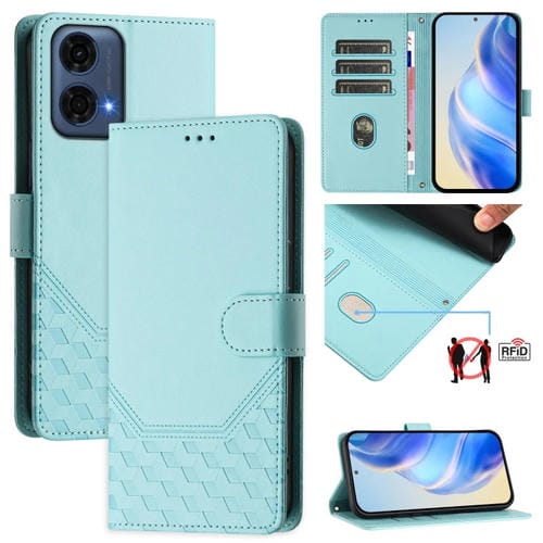Funda de Cuero Rfid con Relieve en Panal para Motorola Moto G24 Power 4G (Verde Menta)