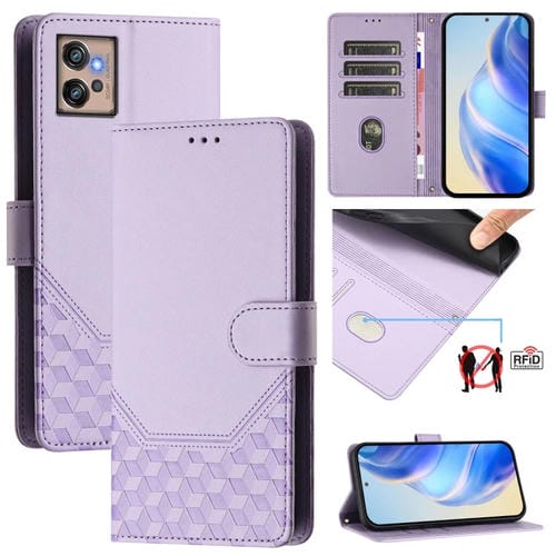 Funda de Cuero Rfid con Relieve en Panal para Motorola Moto G32 (Morado Claro)