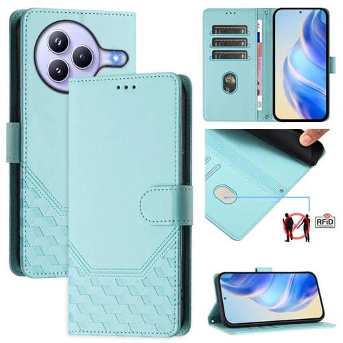 Funda de cuero RFID con relieve de panal para Xiaomi Civi 5 Pro 5G (verde menta)