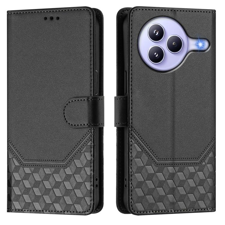 Funda de cuero con relieve de panal RFID para Xiaomi Civi 5 Pro 5G (negra)