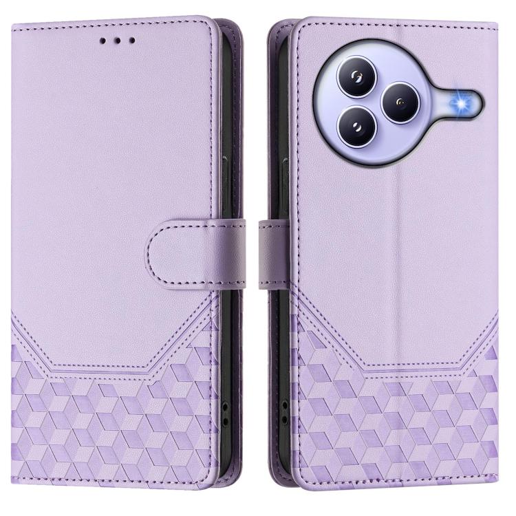 Funda de cuero RFID con relieve de panal para Xiaomi Civi 5 Pro 5G (morado claro)