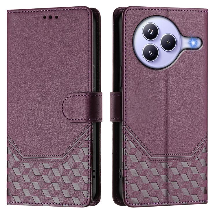 Funda de cuero RFID con relieve de panal para Xiaomi Civi 5 Pro 5G (violeta)