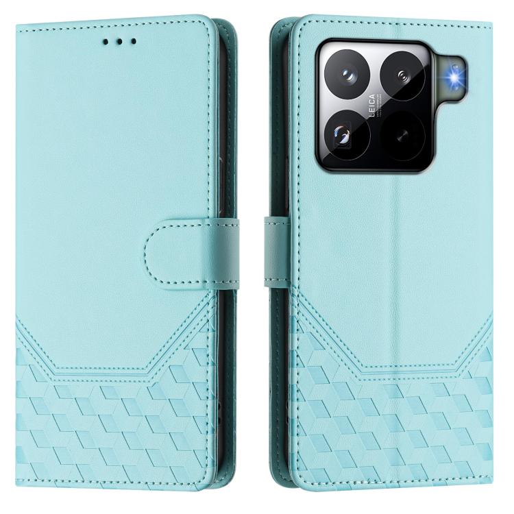 Funda de cuero con relieve de panal RFID para Xiaomi 15S Pro 5G (verde menta)