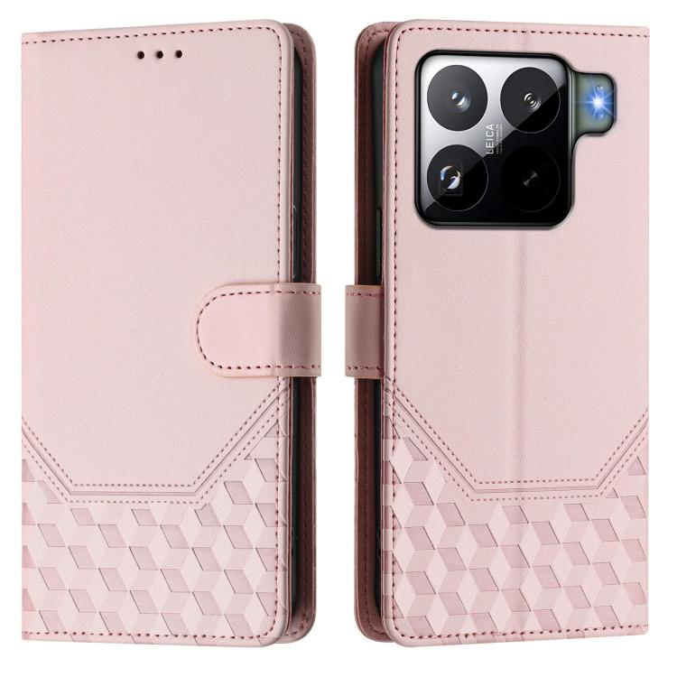 Funda de cuero con relieve de panal RFID para Xiaomi 15S Pro 5G (rosa)