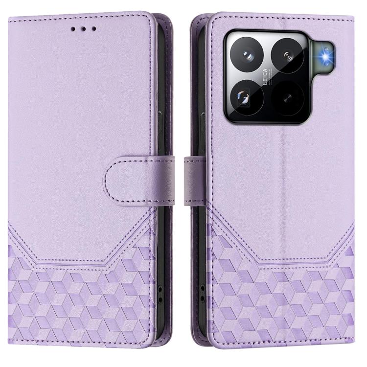 Funda de cuero con relieve de panal RFID para Xiaomi 15S Pro 5G (morado claro)