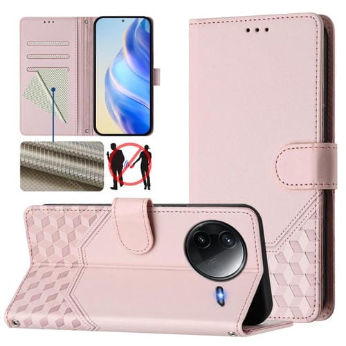 Funda de Cuero Rfid con Relieve En Panal para Redmi K80 5G/K80 Pro 5G (Rosa)
