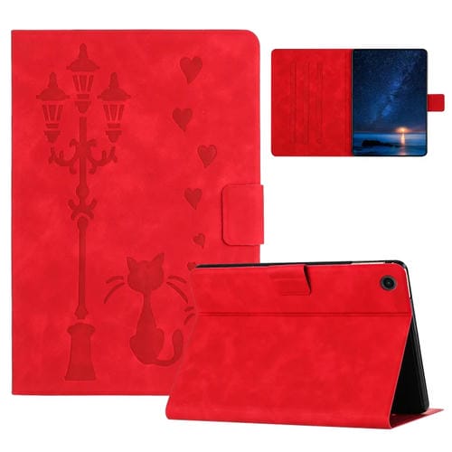 Funda para Tablet Samsung Galaxy Tab A9+ Cuero Diseño Gato (Rojo)