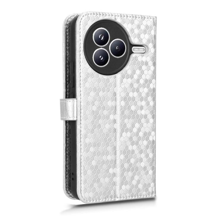 Funda de cuero con textura de panal y puntos para Xiaomi Civi 5 Pro 5G (plateada)