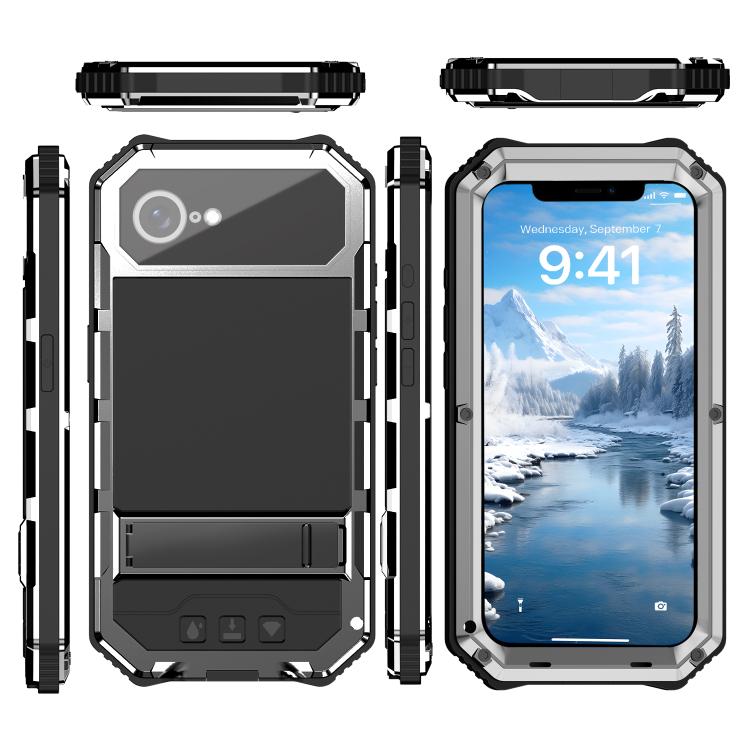 Funda para Teléfono R-Just Life Resistente Agua Polvo Golpes para iPhone 16E (Plateada)