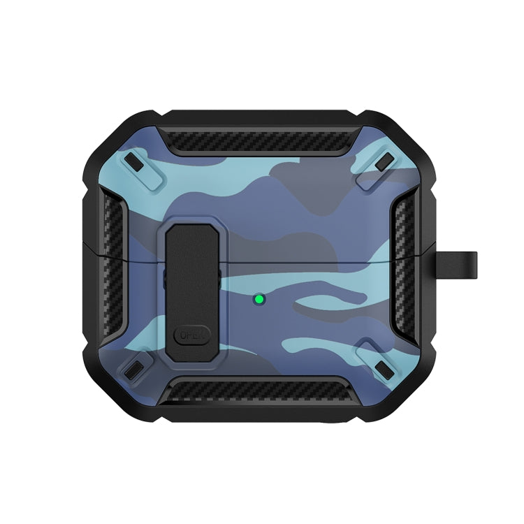 Funda Protectora para Auriculares Samsung Galaxy Buds3 y 3 Pro con Camuflaje, Interruptor y Gancho (Azul)