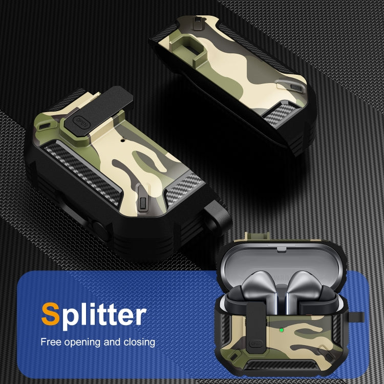 Funda Protectora para Auriculares Samsung Galaxy Buds3 y 3 Pro con Camuflaje, Interruptor y Gancho (Azul)