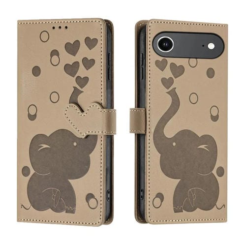 Funda de piel con relieve de elefante para iPhone 17 Air (caqui)