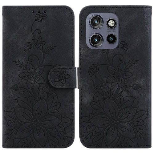 Funda de Cuero con Relieve de Lirio para Motorola Edge 50 Neo 5G (Negra)
