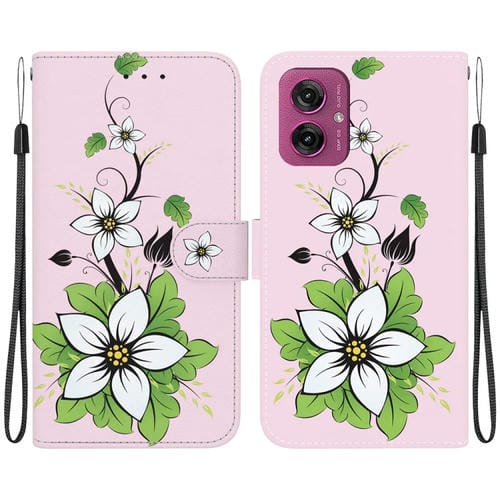 Funda de Cuero Motorola Moto G55 con Dibujo de Colores y Textura de Cristal (Lily)