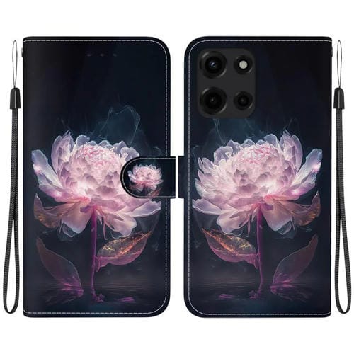 Funda de Cuero con Dibujo y Textura de Cristal para Motorola Moto G 5G 2025 (Peonía Morada)