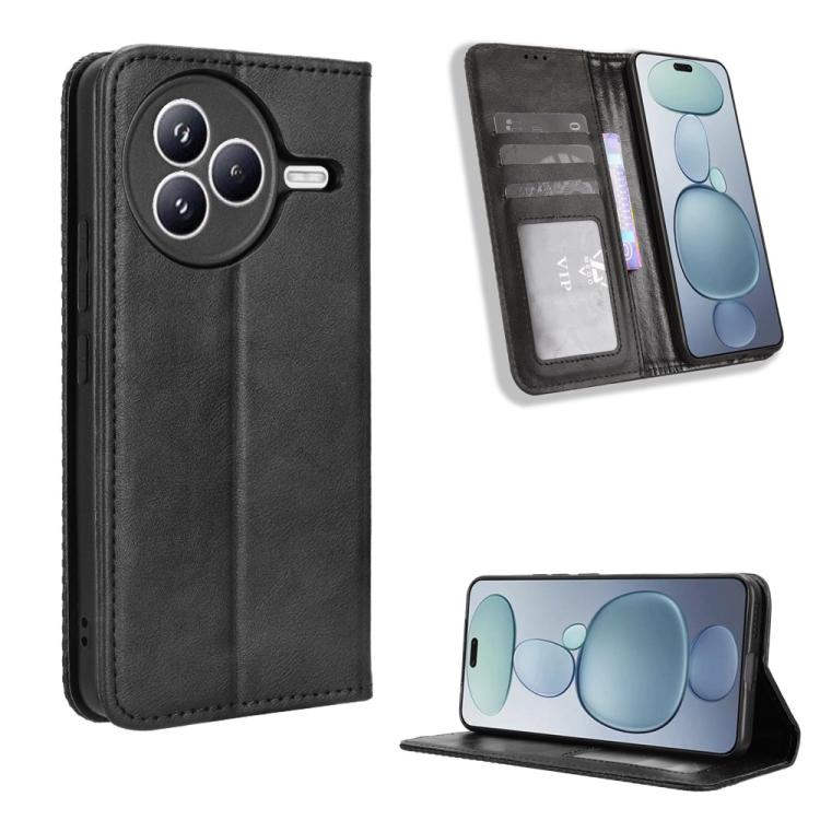 Funda de cuero con textura retro y hebilla magnética para Xiaomi Civi 5 Pro 5G (negra)