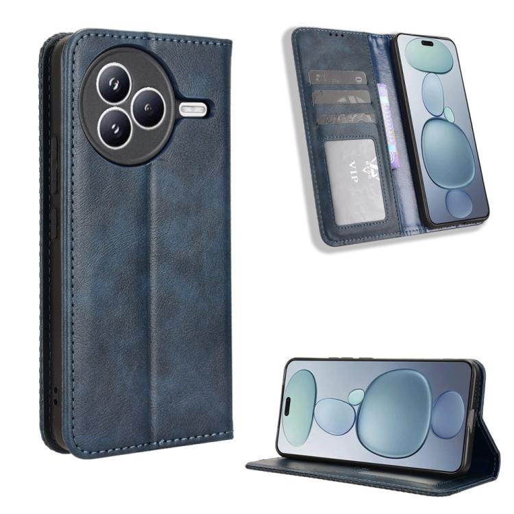 Funda de cuero con textura retro y hebilla magnética para Xiaomi Civi 5 Pro 5G (azul)