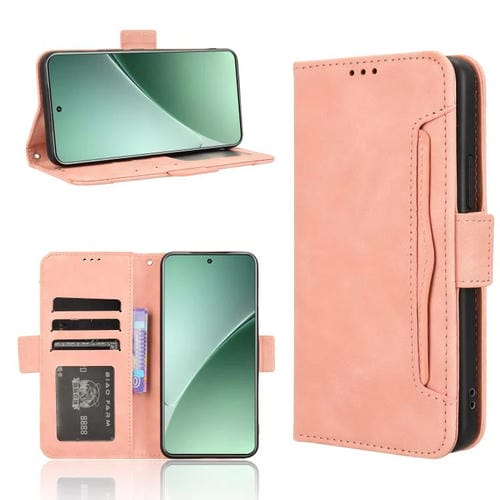 Funda De Piel Con Textura De Becerro Y Ranuras Para Tarjetas Para Xiaomi 15 (Rosa)