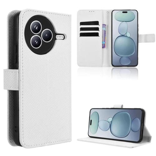Funda de cuero con textura de diamante para Xiaomi Civi 5 Pro 5G (blanca)