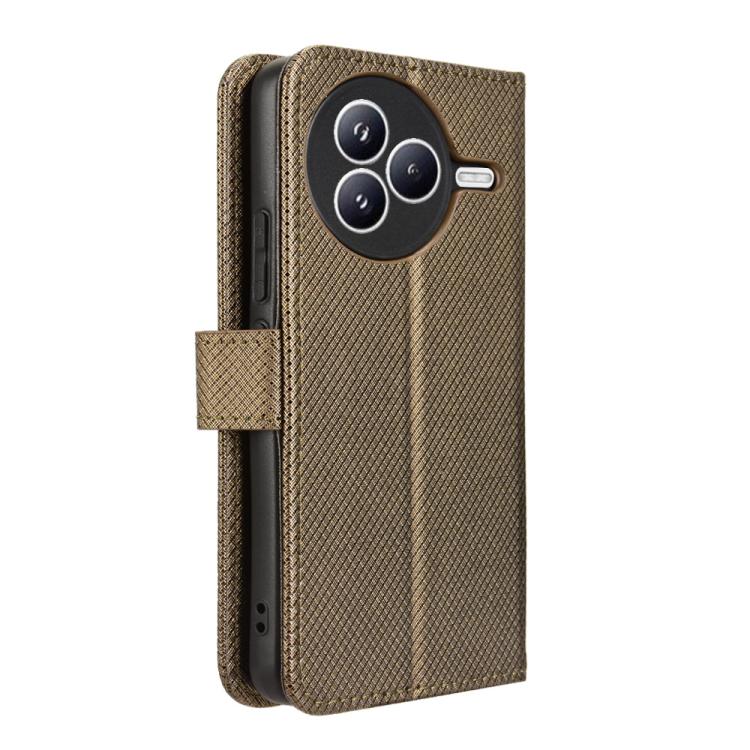 Funda de cuero con textura de diamante para Xiaomi Civi 5 Pro 5G (marrón)
